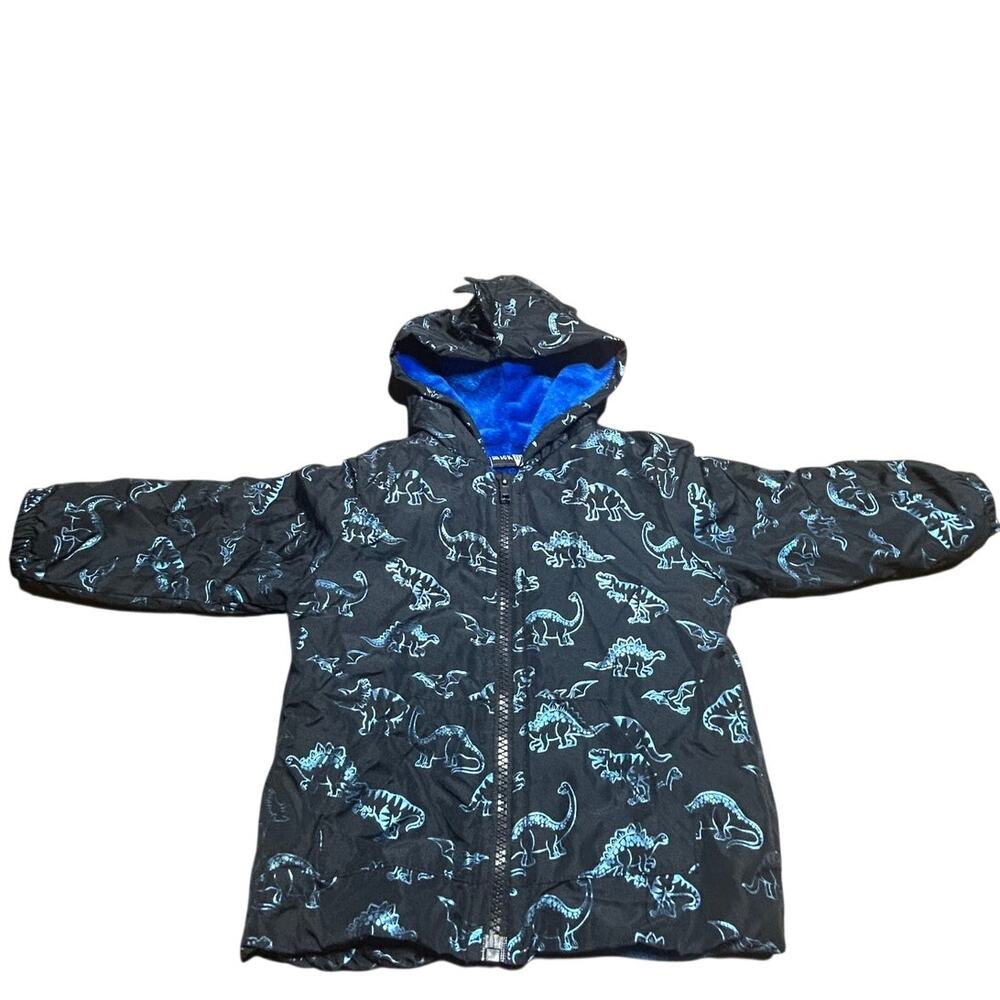 Mick Mack Black and Blue Dinosaur Jacket sz 18 M weather resistance
